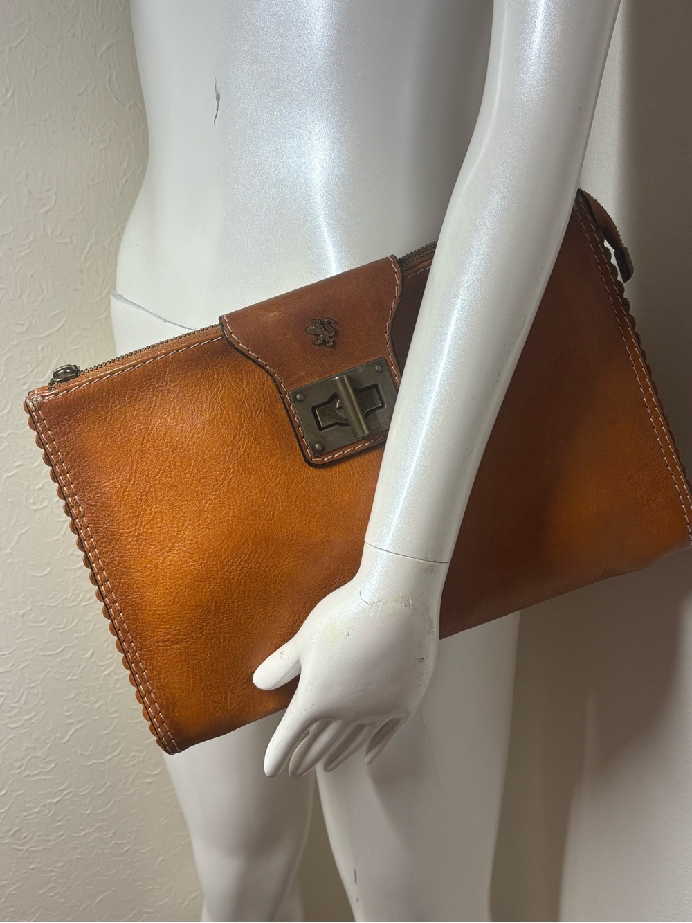 Vintage Pratesi Italy Cognac Brown Leather Portfolio Clutch Bag